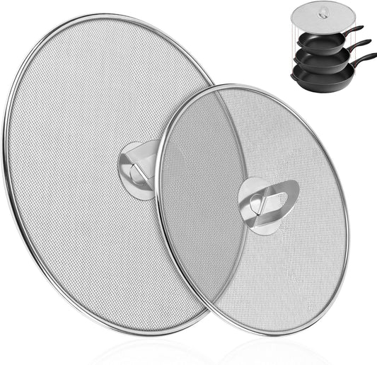 3-Pack Splatter Screens for Frying Pan - 10", 11.5", 13" Stainless Steel Grease Splatter Guard with Foldable Knob, Ultra-Fine Mesh, Rust-Free - No Oil Mess, No Burns, Ultra Fine Mesh