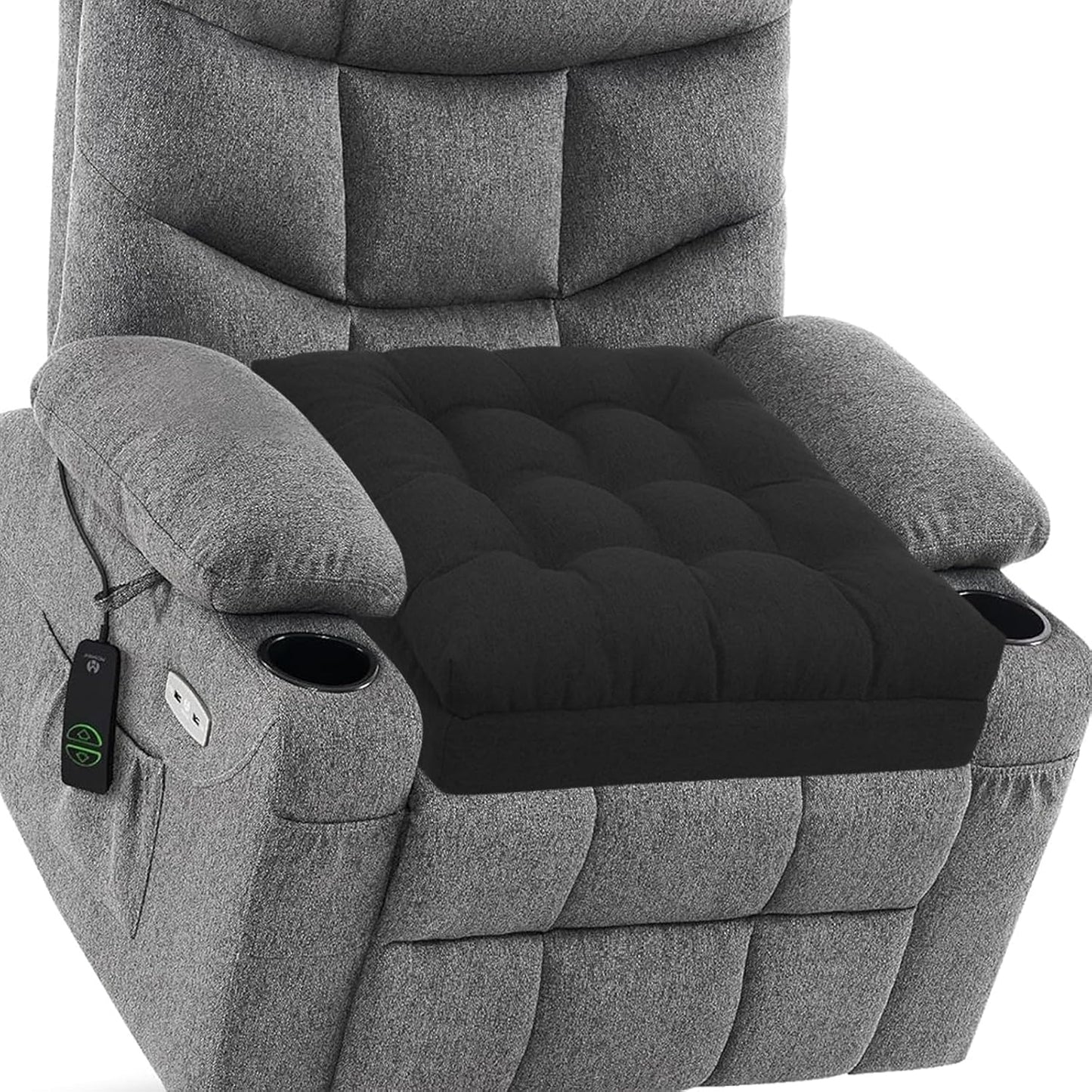 baibu Large Memory Foam Recliner Cushions for Elderly, 20x20x5 Inch Thick Dual-Layer Patent Design Non-Slip Recliner Seat Cushion for Couch for Easy to Stand Up & Reduce Hip & Lumbar Pain, Dark Grey
