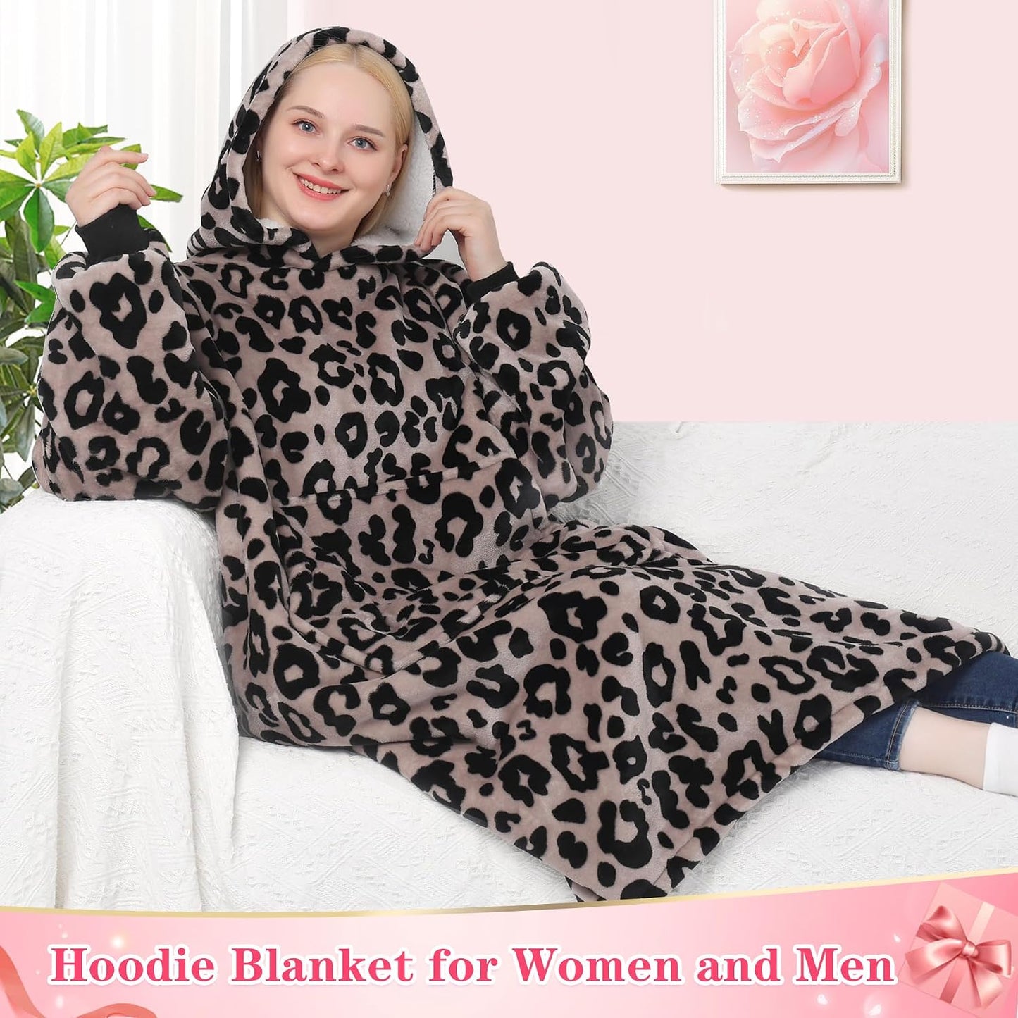Wearable Blanket Sweatshirt Gifts for Women and Men, Warm and Cozy Giant Blanket Hoodie, Thick Flannel Blanket with Sleeves and Giant Pocket - Dark Gray