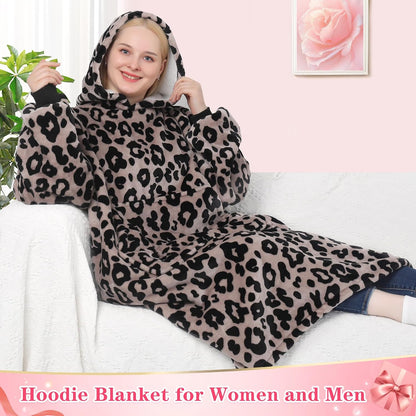 Wearable Blanket Sweatshirt Gifts for Women and Men, Warm and Cozy Giant Blanket Hoodie, Thick Flannel Blanket with Sleeves and Giant Pocket - Dark Gray