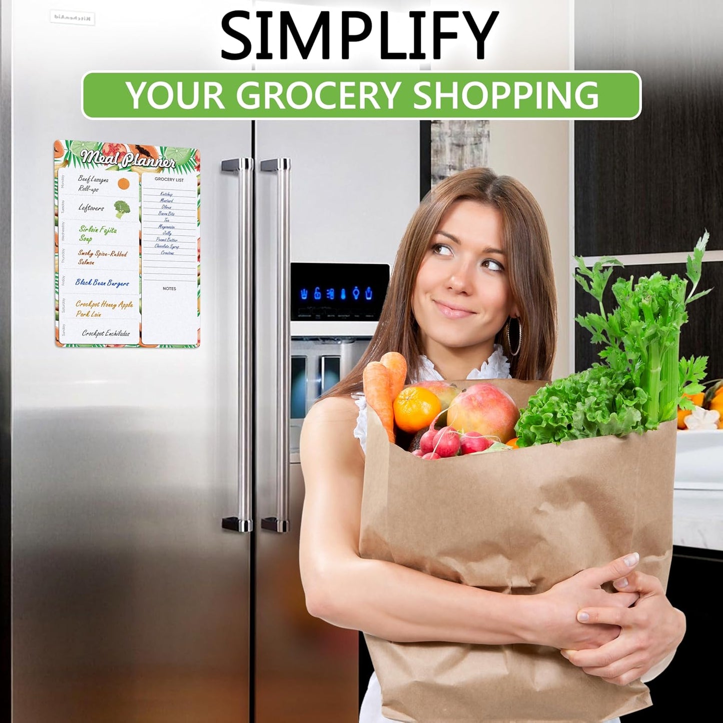 Dry Erase Magnetic Meal Planner for Refrigerator A4 (8.5x12 inch) - Magnet Weekly Menu Board for Fridge - Magnetic Menu White Board - Fridge Meal Planner Magnet - Dinner Meal Planner Dry Erase Board