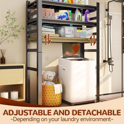 Over Washer and Dryer Shelves, 4 Tiers Adjustable Height Laundry Room Storage and Organizer Standing Shelf, Metal Freestanding Space Saving Organizers Shelf (4-Tier 63" H*45" W*15.7" D)