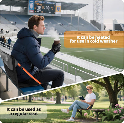 Stadium Seats with Back Support Inflatable Portable Folding Seat | Waterproof Cushion with Backrest for Sports Events Stadium and Camping, Black Heated Version