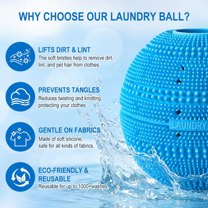 Reusable Laundry Ball for Washing Machine, Reusable Silicone Scrubber with Built-in Filter, Captures Pet Hair, Lint & Dirt, Helps Reduce Tangling, Fabric Safe, 1 Pack(Blue)