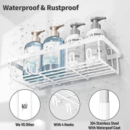 Liuoud 5 Pack Shower Caddy for Inside Shower, Gold Bathroom Storage Decor | Large Rustproof Stainless Steel Organizer with Strong Adhesive, No Drilling Wall Mounted Shelves, Bathroom Accessory Set