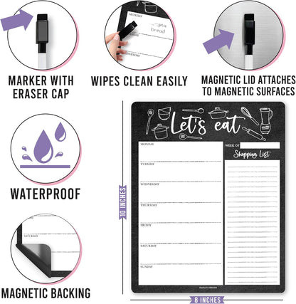 Hadley Designs Weekly Meal Planner for Fridge - Dinner Menu Board for Kitchen, Colorful Weekly Menu Board Dry Erase, Dry Erase Meal Planner for Fridge