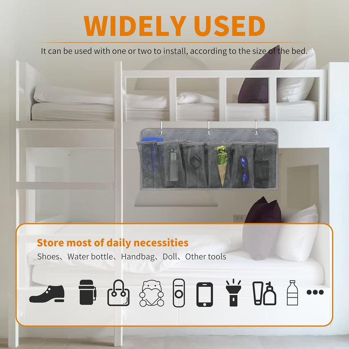 RVZONE 6‑Large‑Pocket RV Bedside Hanging Organizer with Sturdy Hooks