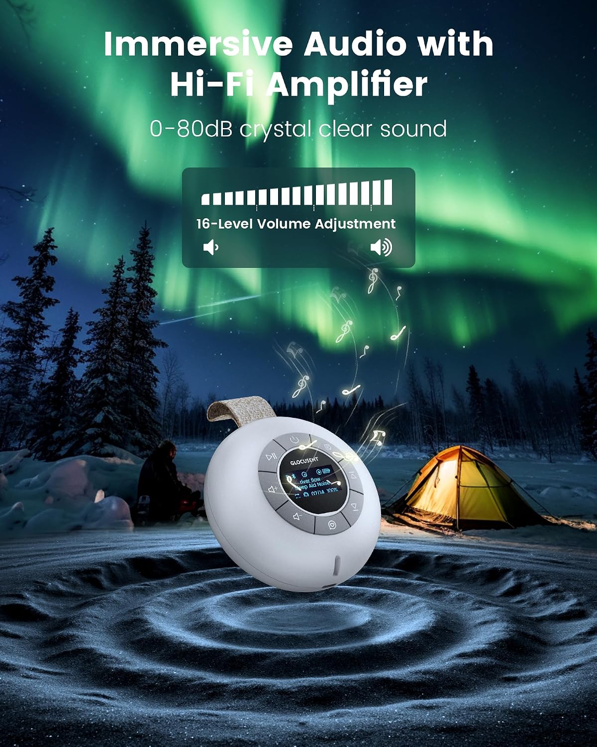 Glocusent 3-in-1 Portable Baby Sound Machine, White Noise Machine for Sleeping, Night Light & Phone Connected Speaker 34 Sounds Timing Function 1000mAh Large Battery Designed for Travel
