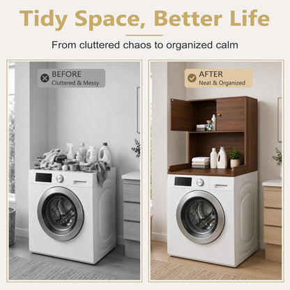 Laundry Storage & Organization (Oak) | Washer and Dryer Topper with Edge, Over Washer and Dryer Shelves for Laundry Room, Universal Fit, 27.5"Wx27.5"Dx29"H
