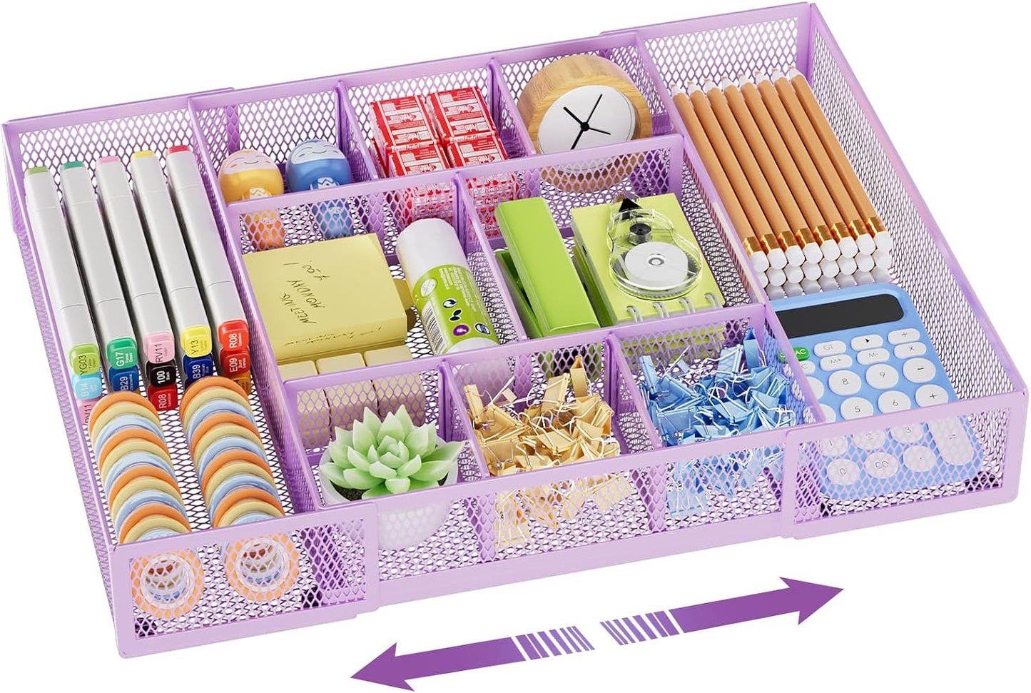 Marbrasse Expandable Desk Drawer Organizer, Mesh Drawer Organizer Tray with 10 Adjustable Compartments, Desk Organizers and Accessories, 5 Dividers Drawer for Office Supplies, Makeup & Vanity (Black)