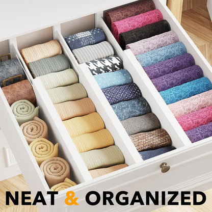 SpaceAid Bamboo Dresser Drawer Dividers 6 Pack, 4.65“ High Adjustable 12.5“-17” Drawer Organizers, Expandable Organization for Clothing, Clothes, Dressers, Natural