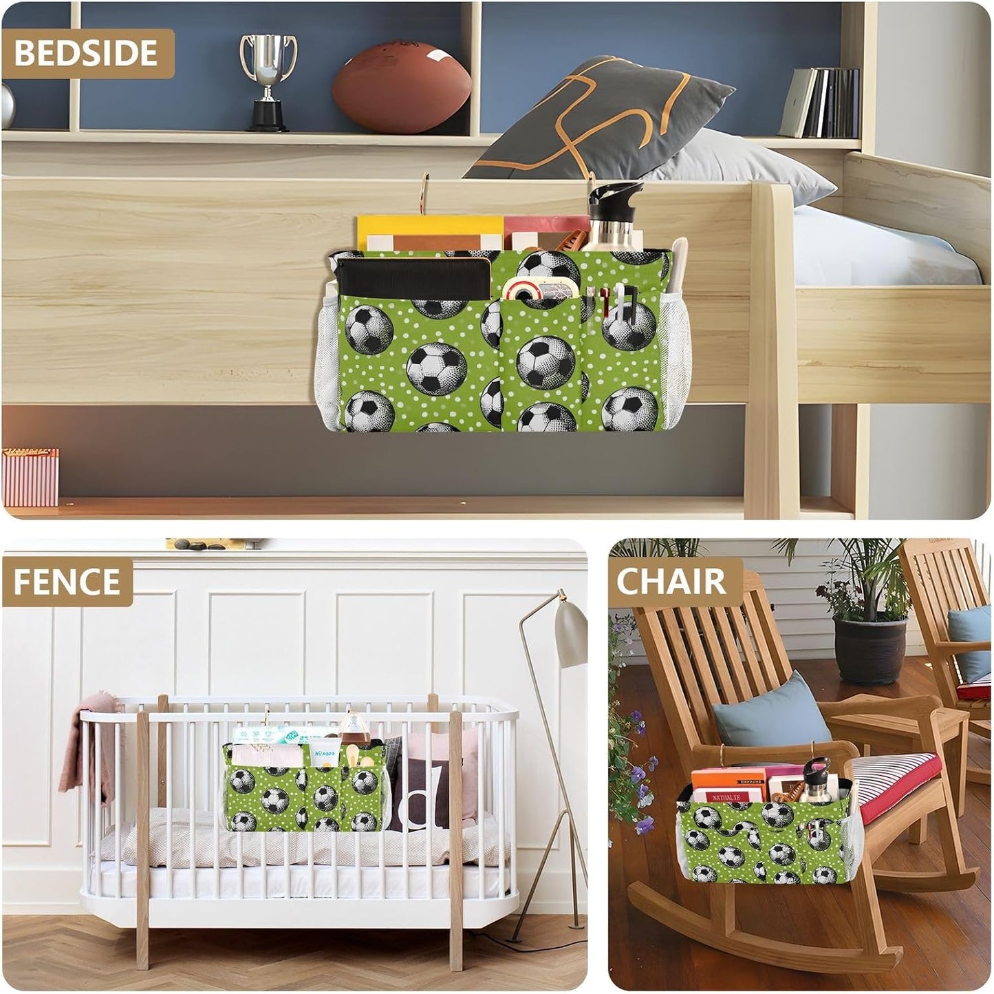 Bedside Caddy Hanging Bunk Bed Caddy Bed Organizer Hanging Pocket with 2 Hooks Bedside Storage Organizer Pocket Bag Holder Checkered Light Green - Colors B