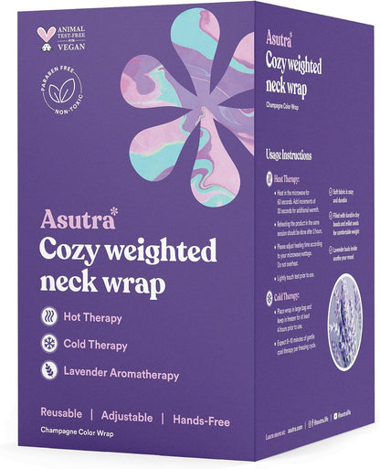 ASUTRA Weighted Neck Wrap, Plush Gray | Microwaveable Heating Pad for Neck and Shoulders, Hot and Cold Compress, Lavender Aromatherapy