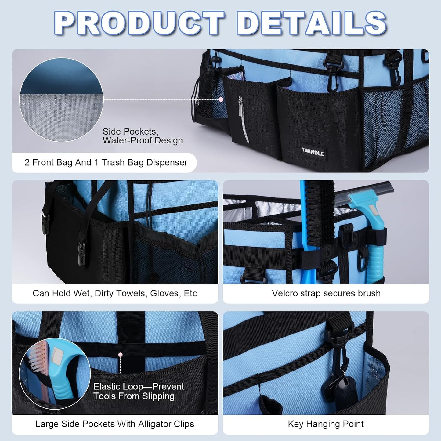 Extra Large Cleaning Caddy Bag with Built-In Support Board, Cleaning Tote Organizer with Removable Divider, Supply Carryall with Adjustable Shoulder Strap and Waist Belt for Cleaners & Housekeeper