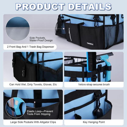 Extra Large Cleaning Caddy Bag with Built-In Support Board, Cleaning Tote Organizer with Removable Divider, Supply Carryall with Adjustable Shoulder Strap and Waist Belt for Cleaners & Housekeeper