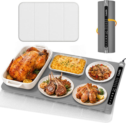 Warming Mat for Food, Electric Warming Tray with Heat-Resistant Pad-L Grey | Colorlife 6 Preset Modes, 7 Temps, 6H Timer, Child Lock, Auto-Memory, Rollable Silicone Food Warmer for Buffet, Parties