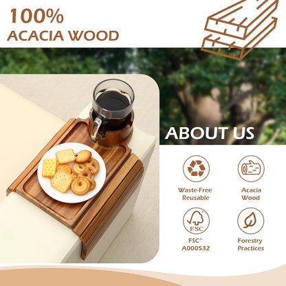 GHKINMAL Couch Cup Holder Tray, 3 in 1 Couch Arm Trays,Large Bamboo Chair Arm Rest Tray with 360° Cup Holder,Removable Anti-Slip Organizer for Snack Eating