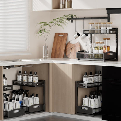 Petiza Under Sink Organizer Adjustable Height 2 Tier Bathroom Organizer Pull Out Cabinet Organer kitchen organizers and storage fridge organizers and storage,White,XL-1 Pack