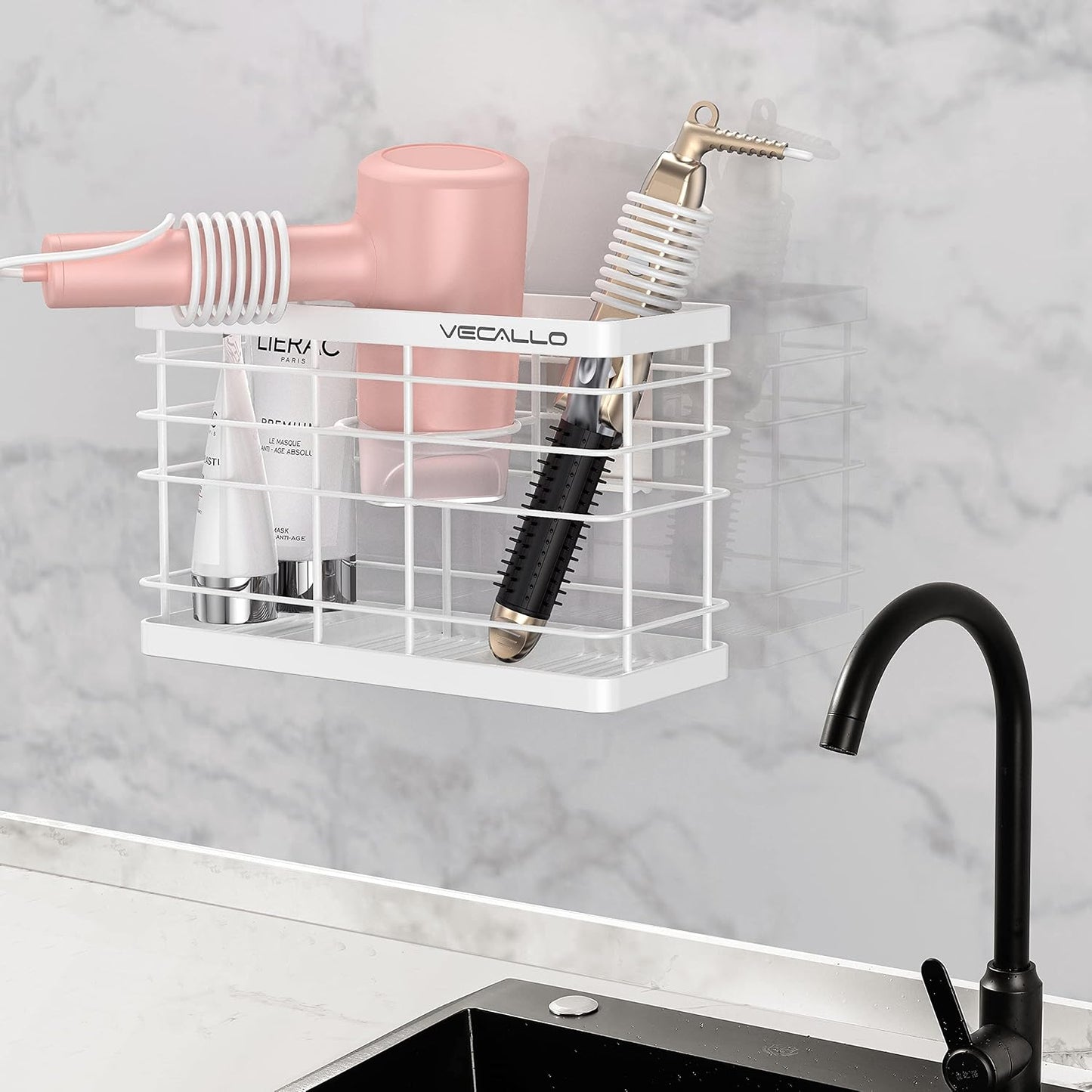 Hair dryer holder cabinet door - Hair tool organizer wall mount | Cabinet Door Bathroom Organizer Hair Care & Styling Tools Storage Basket for Hair Dryer, Curling Irons, Hair Straighteners