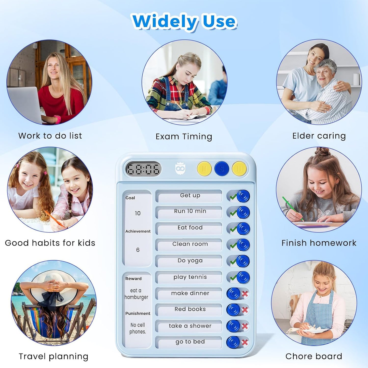 Chore Chart for Kids with Timer, 21 PCS Checklist Magnetic Schedule Board, ADHD Tools with 99-Min Countup/Down Visual Timer, Bedtime/Morning/Daily Routine Chart Dry Erase to Do List with Slider(White)