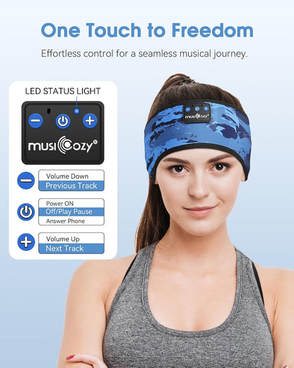 MUSICOZY Sleep Headphones Bluetooth Headband Headphones for Side Sleepers | Sleeping Headbands Wireless Sports Earphones Sweat Resistant Earbuds for Workout Running Cool Gadgets Unique Gifts for Women