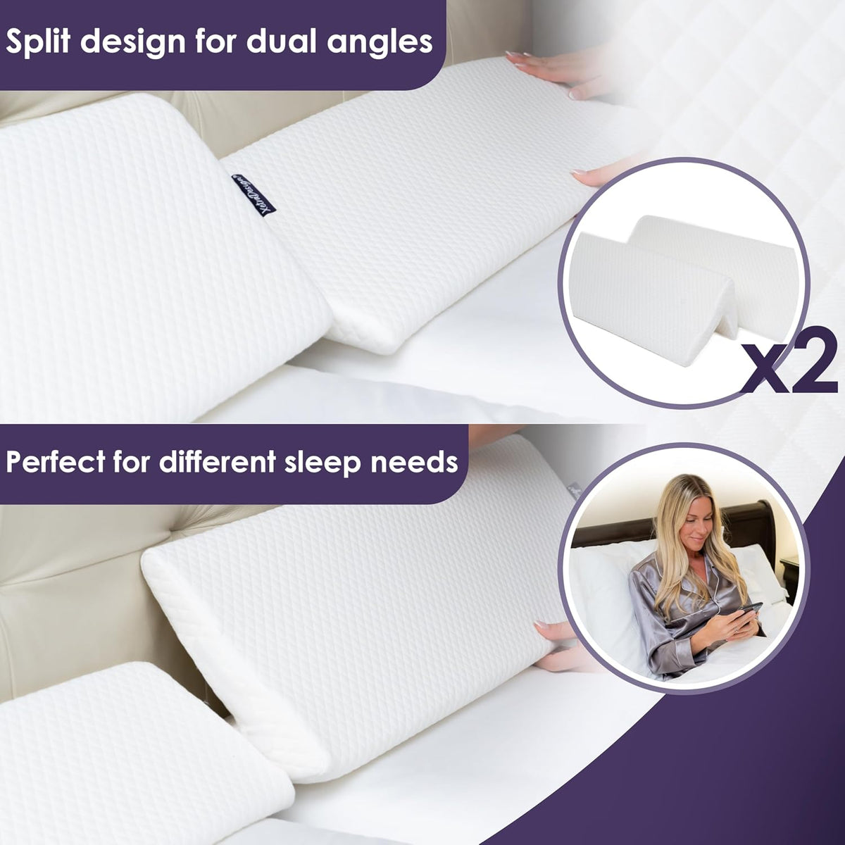 XetraDesign Bed Wedge Pillow for Headboard Gap Up to 7", Triangle Gap Filler for Bed, Mattress Wedge Gap Filler, Headboard Space Filler, Corner Pillow, White Queen 60"