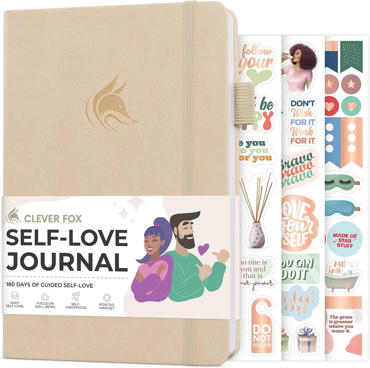 Clever Fox Self-Love Journal for Women, Gratitude, Positivity, Aquamarine | 6-month daily mental health journal with stickers, self-care, anxiety therapy, life & wellness planner for teens & adults