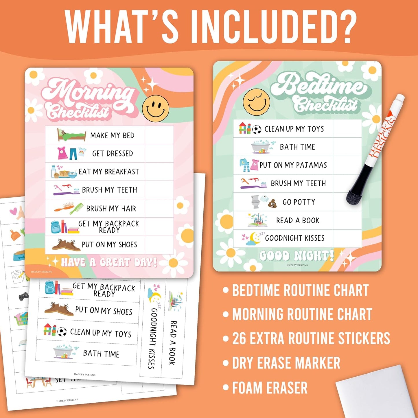 Magnetic Morning & Bedtime Routine Chart for Kids - Customizable Toddler Daily Schedule Board with Dry Erase Surface, Stickers & Marker, Build Habits with Visual Checklists, Boho Theme
