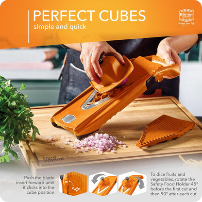Mandoline Food Slicer Börner V5 (Profi Set) by Reston Lloyd • V-Slicer with 4 Inserts, Docking Station & Food Holder • Made in Germany • Fruit & Vegetable Chopper • Multiple Settings • Color: Lime