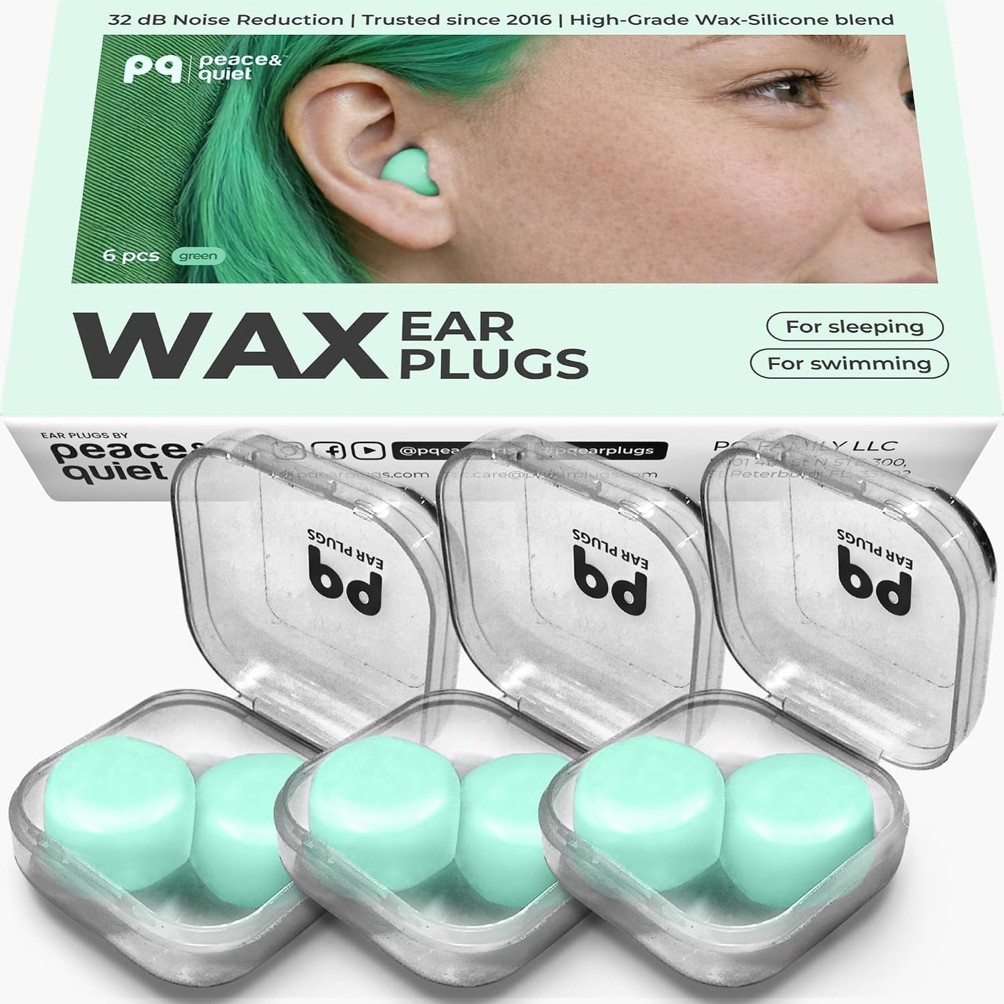 PQ Wax Ear Plugs for Sleep - 6 Silicone Wax Earplugs for Sleeping and Swimming - Gel Ear Plugs for Noise Cancelling, Ear Protection - Sleeping Earplugs with Sound Blocking 32 Db (6-Pillows). Beige