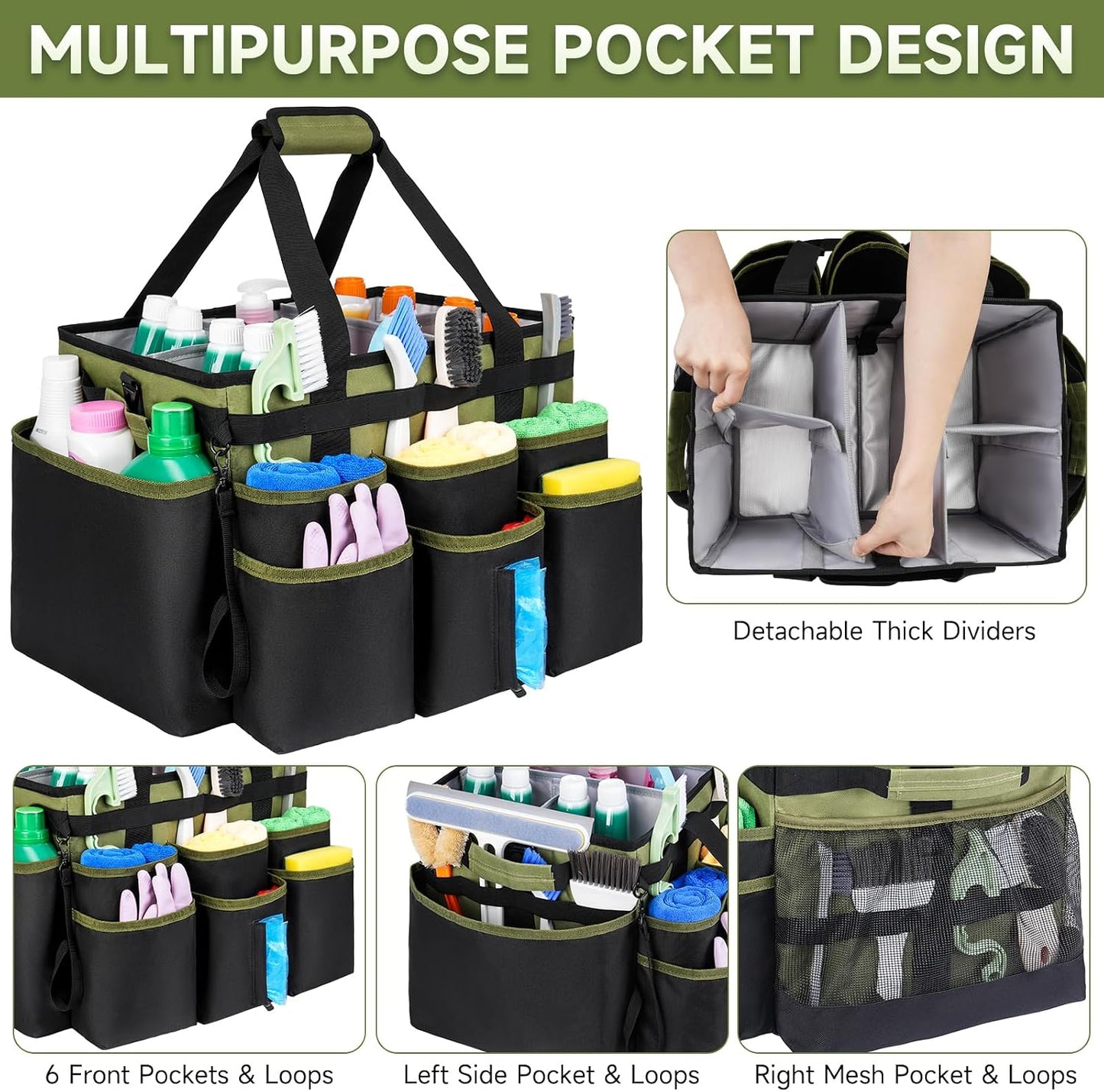 Large Rolling Cleaning Caddy Bag with Detachable Trolley,Cleaning Cart on Wheels with Shoulder Strap,Cleaning Supplies Organizer for Housekeepers,Purple