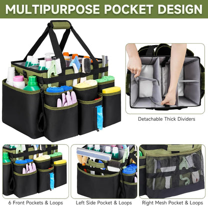 Large Rolling Cleaning Caddy Bag with Detachable Trolley,Cleaning Cart on Wheels with Shoulder Strap,Cleaning Supplies Organizer for Housekeepers,Purple