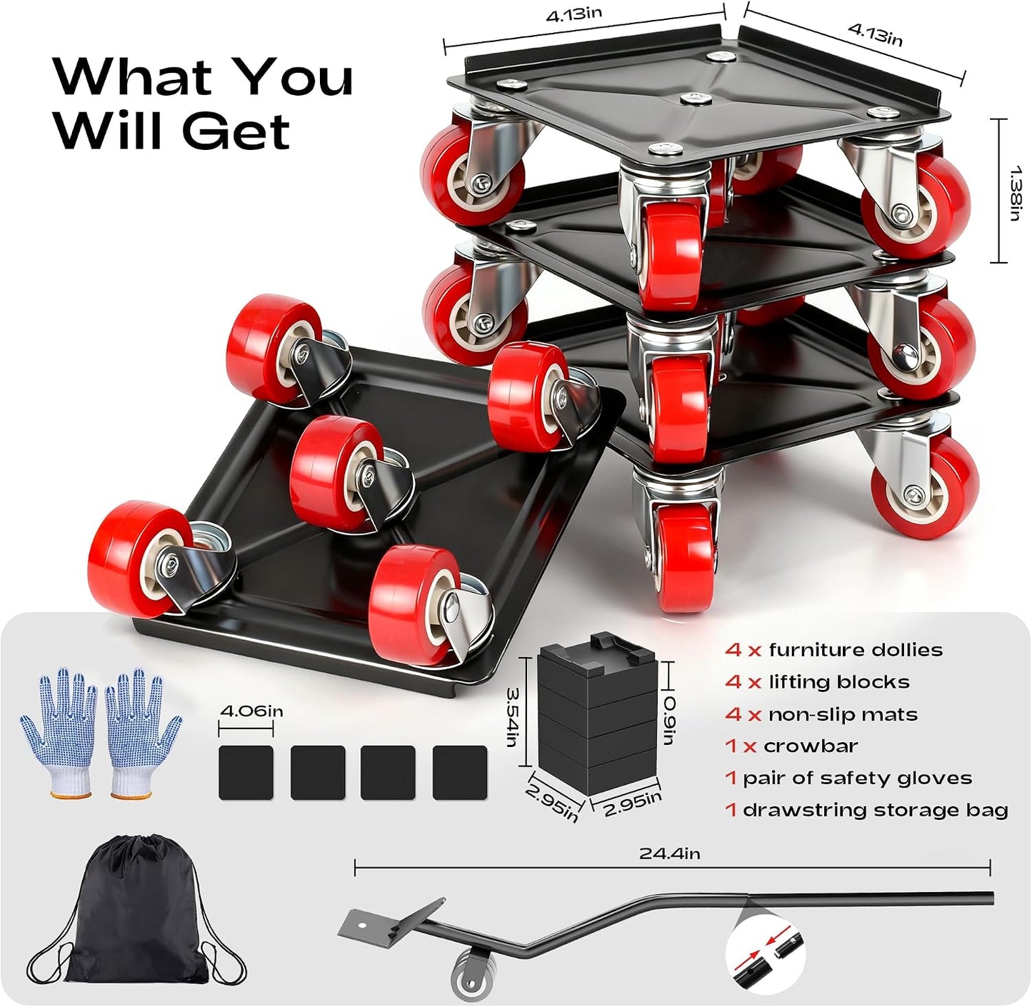 Furniture Dolly with 5 Wheels Heavy Duty Furniture Movers with Wheels Furniture Moving Wheels for Heavy Furniture Dollies Moving Dolly Heavy Duty Furniture Lifter Rollers 2866lbs Load Capacity