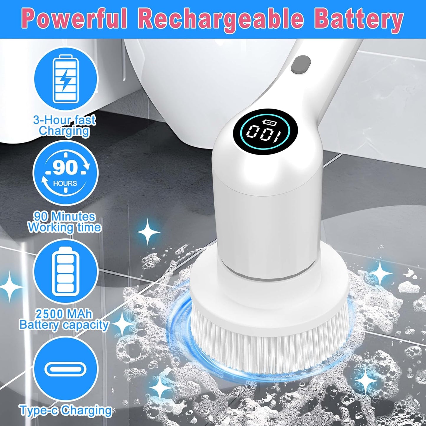 Dreazu Electric Spin Scrubber, 10-in-1 Shower Scrubber & Retractable Long Handle, 44 lbs High-Torque & Variable Speed Shower Cleaning Brush for Bathroom,Toilet, Bathtub, Kitchen, Tile Floors
