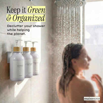 MaisoNovo Shampoo and Conditioner Dispenser|Refillable Black Set of 3 | 500 ml Shower Gel Dispenser Set of 3. Refillable Shampoo and Conditioner Bottles. Drill Free Secure Design. Black