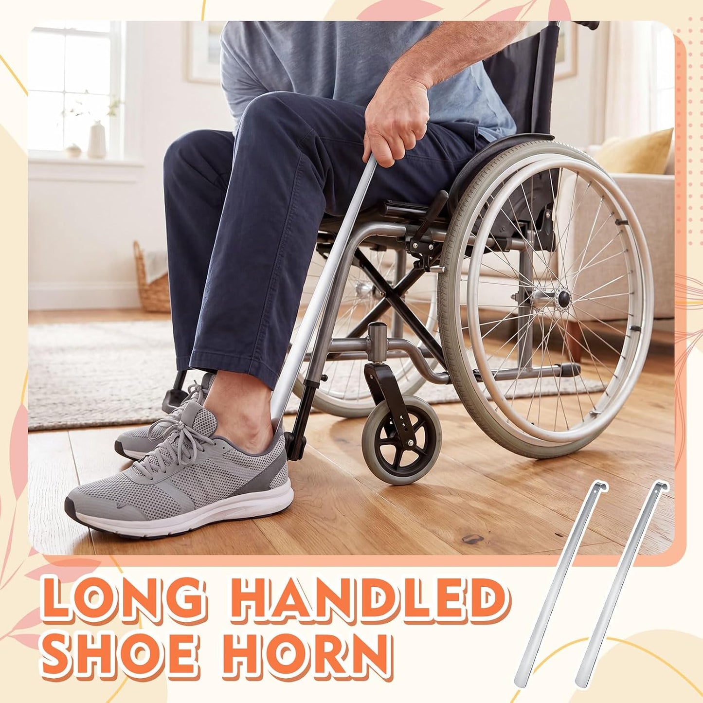 2 Pcs 31.5'' Extra Long Metal Shoe Horn for Elderly, Silver | Shoehorn Dressing Stick for Senior Disabled Men Women Limited Mobility, Standing Reach Assist, No Bending Needed