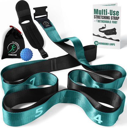 Stretch Strap with Loops Physical Therapy - Full Body Exercise Straps for Stretching with Detachable Foot - Leg & Calf Stretcher for Plantar Fasciitis, Physical Therapy, Pain Relief, and Flexibility
