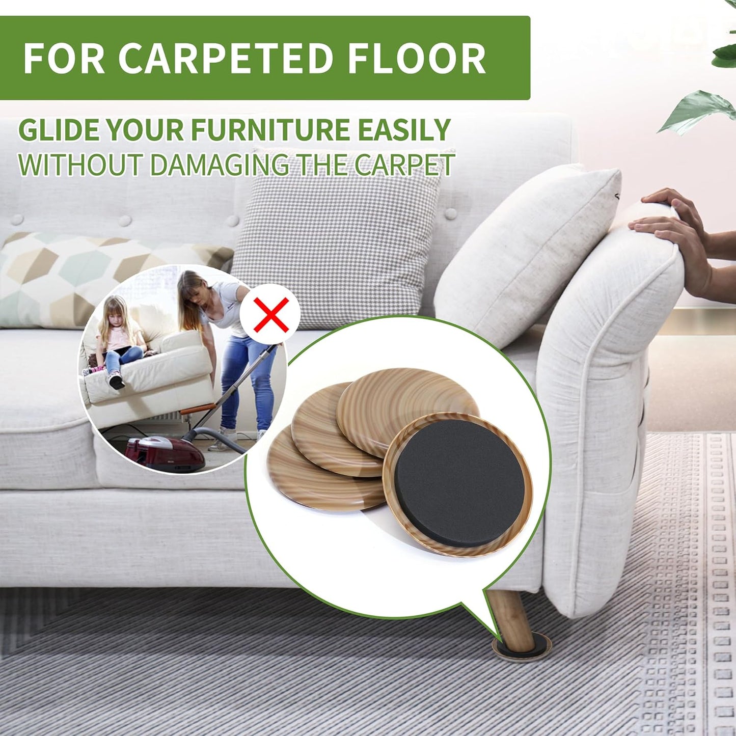 Furniture Sliders for Carpet 8 PCS - 3 1/2" Beige | Furniture Moving Sliders, Chair Leg Floor Protectors, Carpet Sliders for Furniture - Move Your Furniture Easily & Safely