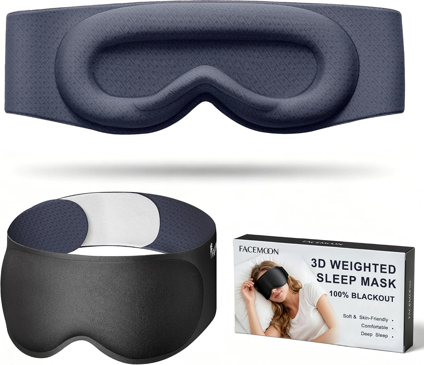 100% Blackout Weighted Sleep Mask: 3D Contoured Eye Mask with Full Coverage for Lash Extension - Soft Memory Foam,Adjustable Size - Eye Cover for Airplane Travel Essential,Meditation Blindfold