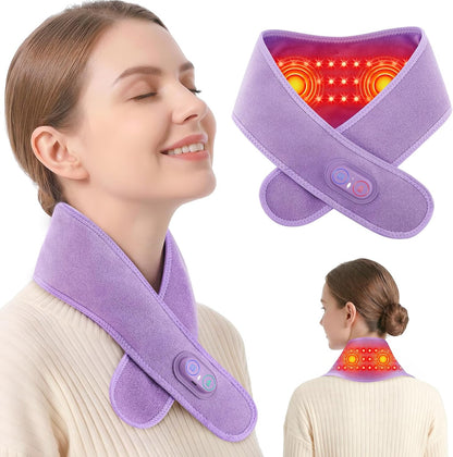 Cordless Neck Heating Pad for Pain, Neck Massager with 660nm 850nm Red Light, Heated Neck Wrap with 3000mAh Rechargeable, 3 Levels Heat & Massage, Black
