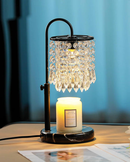 Candle Warmer Lamp with Timer Dimmer and 3 Bulbs, Candle Lamp Warmer with Marble Base for Adjustable Height, Crystal Candle Lamp for Jar Candles, House Warming Gifts Home Room Decor, Silver