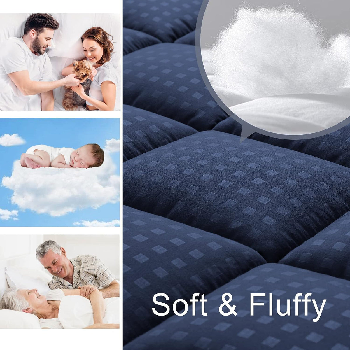 HYLEORY Queen Mattress Pad Quilted Fitted Mattress Protector Cooling Pillow Top Mattress Cover Breathable Fluffy Soft Mattress Topper with 8-21" Deep Pocket, Dark Grey