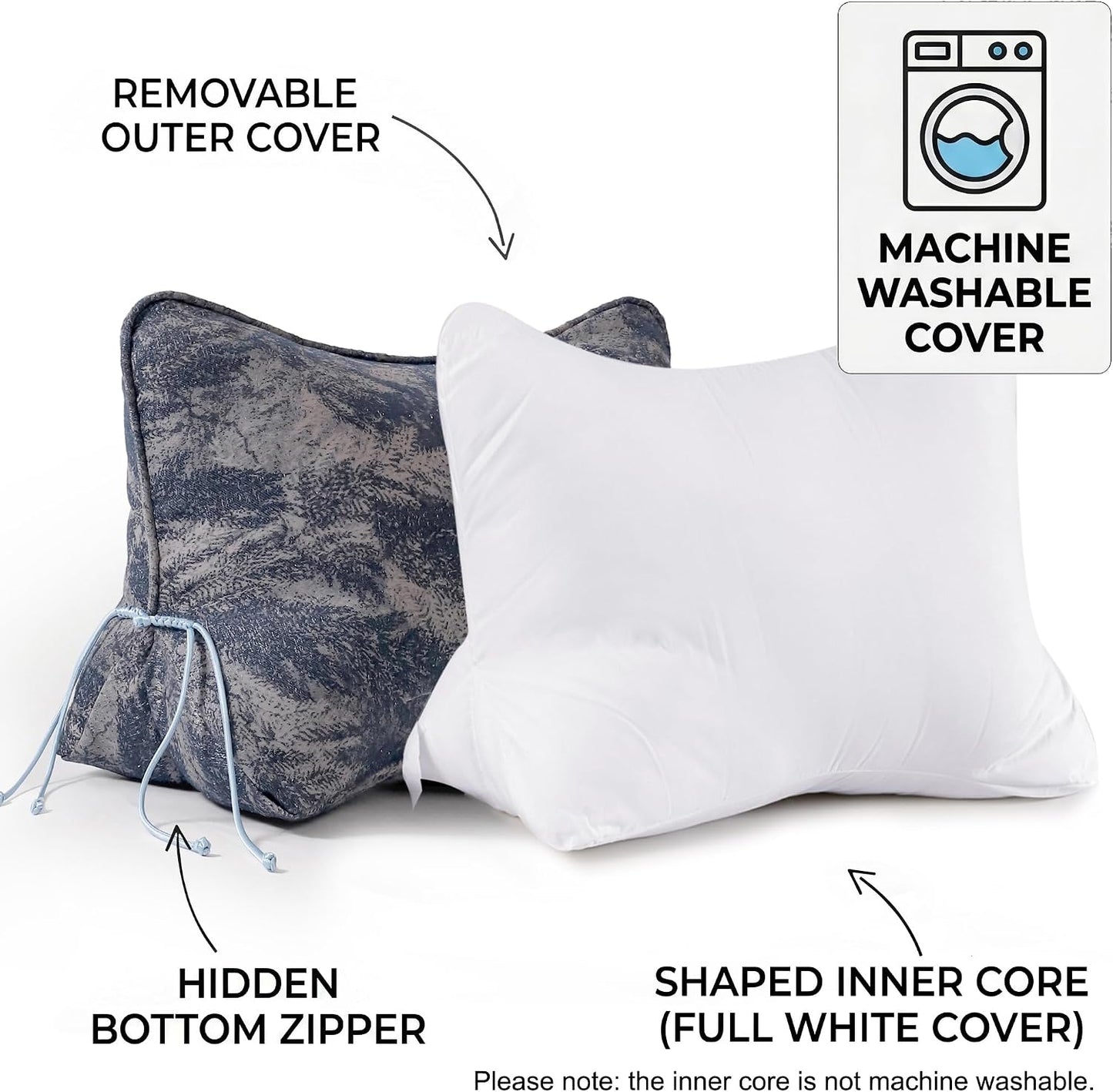 Pat. Pend. Lumbar Support Pillow, Reading Pillow, Moss Green | Back pillow for reading on a couch, sofa, or armchair; triangle cushion with removable, washable cover for lounging