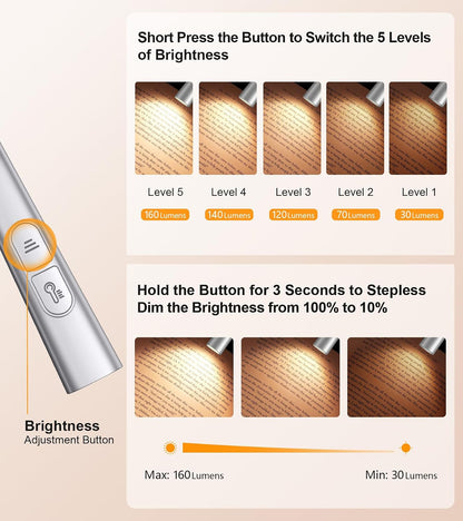 Gritin Book Light, Eye Caring 4-Color&5-Brightness Neck Light Reading Light | Stepless Dimming, 30-min Timer, 80+ Hrs Runtime, Bendable Round Neck Design, Lightweight for Reading, Knitting, Repairing