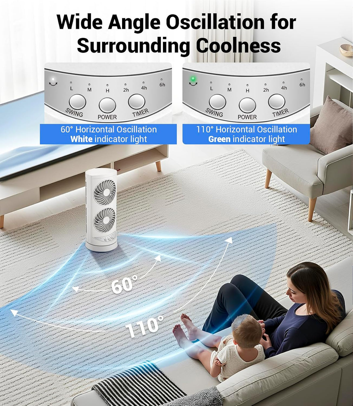 Tower Fan for Bedroom,24 ft/s Portable Desk Table Fan with Remote