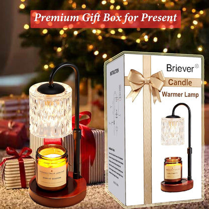 Briever Dimmable Candle Warmer Lamp with Timer, Height Adjustable Electric Candle Wax Warmer, Christmas Birthday Gifts for Women Mom, House Warming Gifts New Home Room Decor, Black Solid Wood Base