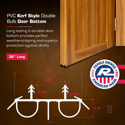 36" Kerf Slide-in Double Bulb Seal Weatherstrip Door Bottom – Durable Seal for Energy Efficiency & Draft Protection (Brown)