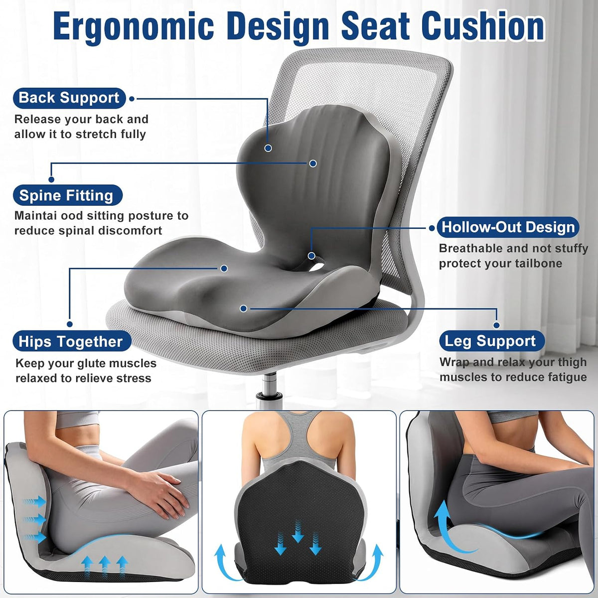 Car Seat Cushion Office Chair Cushion with Lumbar Support Pillow
