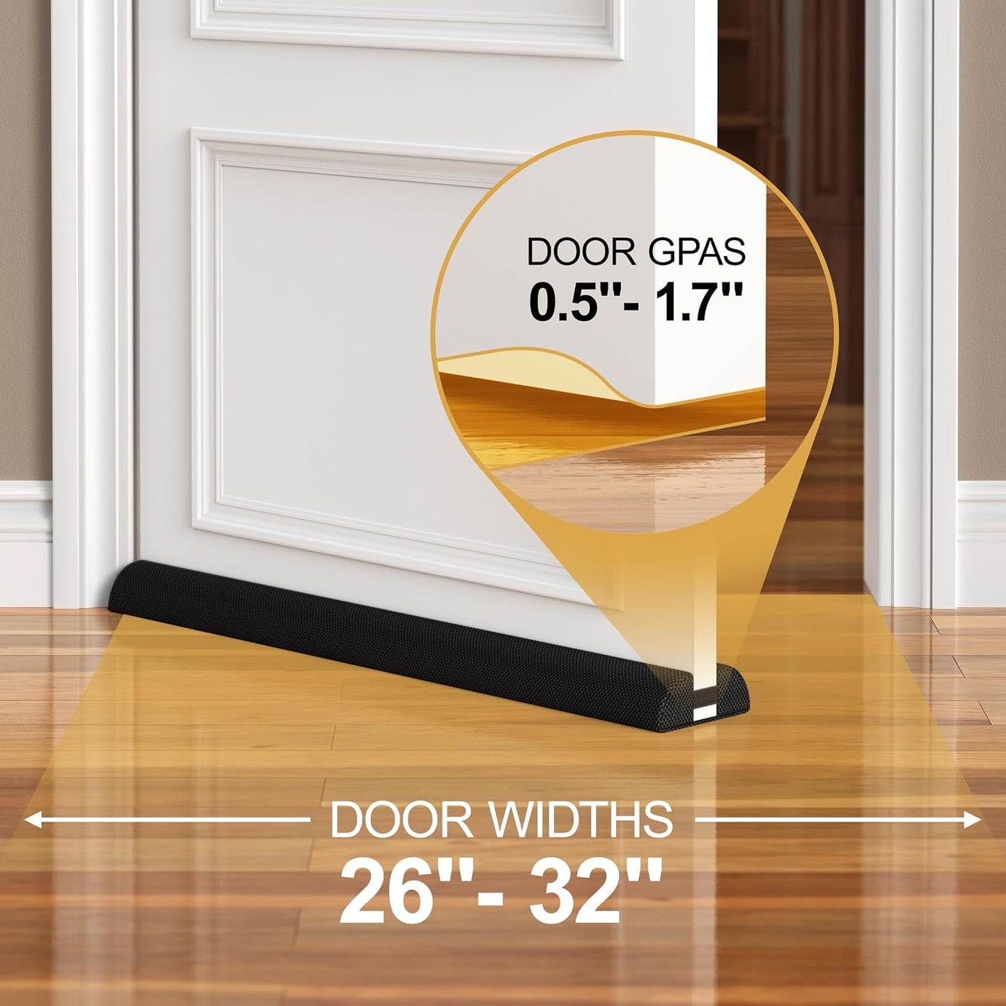 HADOR 30 Inch Door Draft Stopper, Fits 24-30" Doors, 0.5-1.7" Gaps, Gray | Double-Sided Under Door Gap Filler, Blocks Drafts, Dust, Light and Pet Hair, Easy Slide-On Fit, Machine Washable