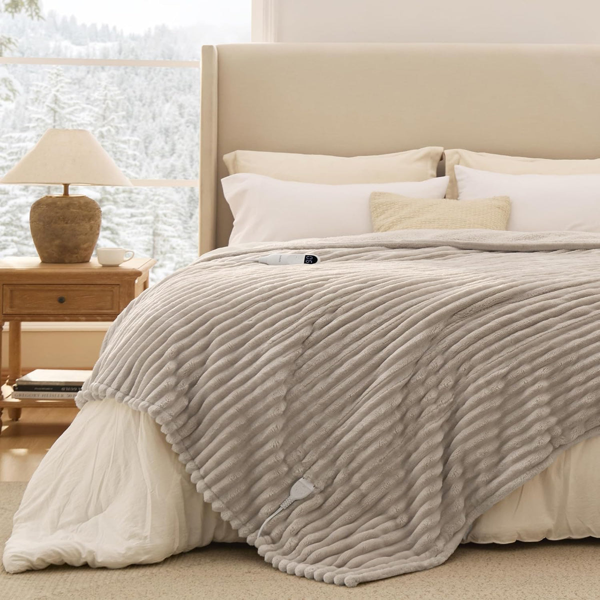 Bedsure Heated Blanket Electric Throw - Thick Striped Fast Heating Electric Blanket with Preheat Function, 6 Heat & 6 Timer (Up to 10H), 8H Auto Off, ETL Certified, Gifts for Women (50"x60", White)